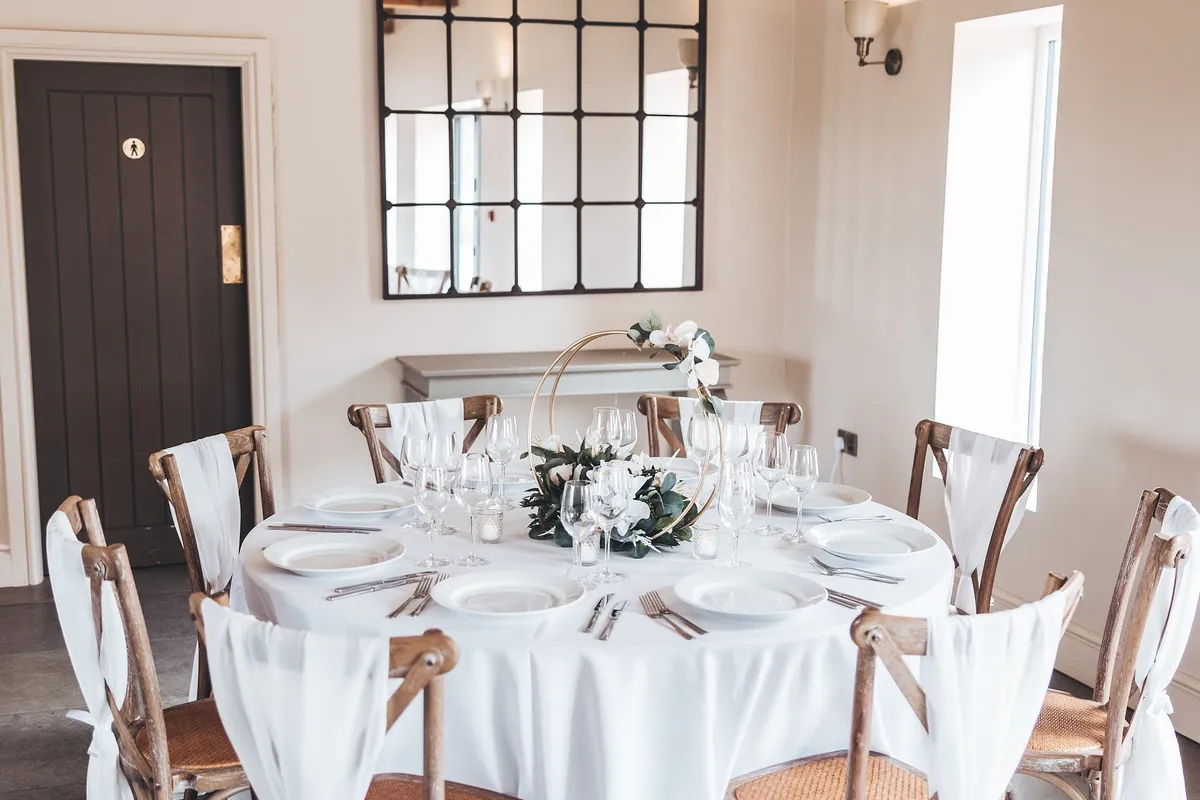 Detail of the tables set for the wedding breakfast.