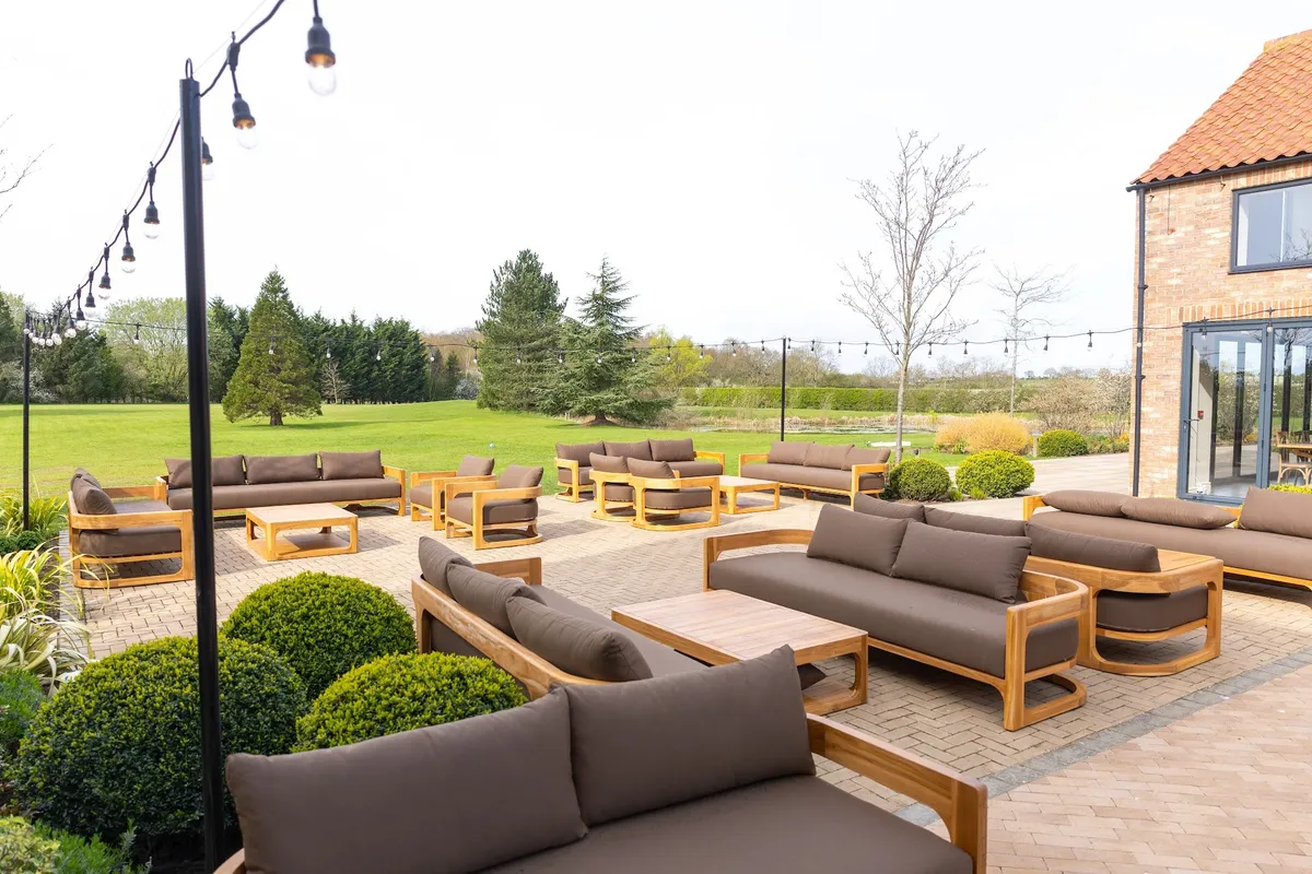 The courtyard at The Hidden Oak set for a drinks reception.