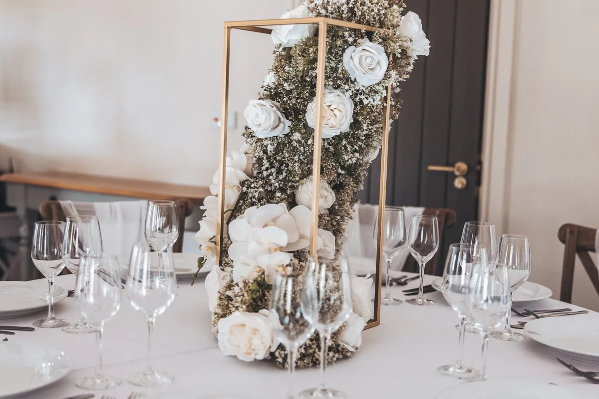 A wedding breakfast served in the barn at The Hidden Oak.
